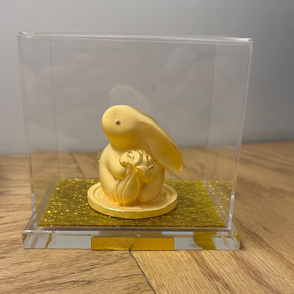 Cathay Bank Golden Rabbit Figurine in Display Case